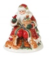 Dressed in his holiday best, woodland Santa sits surrounded by his forest friends. This collectible Santa cookie jar from Fitz and Floyd's collection of serveware makes a whimsical addition to your holiday collection.