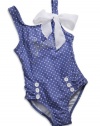 GUESS Kids Girls Little Girl Polka-Dot One-Piece Swimsuit, PURPLE (4)