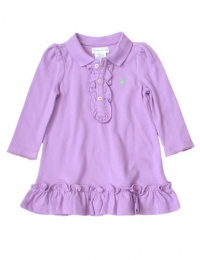 Ralph Lauren Layette Baby Girl's Ruffle Placket Dress (9 Month, Purple)