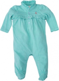 Ralph Lauren Layette Girl's Ruffle Collar Coverall (9 Month, Hammond Blue)