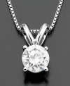 Poignant and beautiful, there is nothing quite as elegant as a single, solitary diamond. This beautiful diamond necklace features a round-cut diamond (1/2 ct. t.w.) set in 14k white gold. Approximate length: 18 inches. Approximate drop: 3/4 inch.