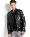 A classic gets a modern upgrade with this edgy bomber-style jacket from INC International Concepts.