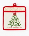 Bring a touch of Christmas magic to your culinary creations with the Holiday Tree pot mitt from Lenox. Featuring a festive tree motif and cheerful red trim.