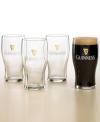 Create a lively pub atmosphere in your home with these classic pint glasses. Officially licensed by Ireland's Guinness brewery, each glass is emblazoned with the simple gold crest logo of the legendary stout. Each holds 16 oz.