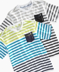 Keep his style on track with one of these striped v-neck tees from Calvin Klein Jeans.