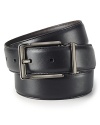 One belt, two looks: this leather belt reverses from textured black to smooth brown to easily coordinate with your clothes.