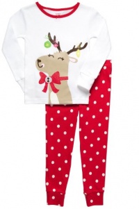 Infant Holiday 2 Piece Cotton PJ Set - Reindeer w Red Bow