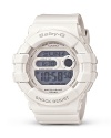 Casio's shock-resistant watch in white resin is built for both maximum performance and style, boasting techie features, an icy hue and hard-hitting attitude.