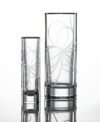 Ribbons of frosted glass enhance this cool cylindrical bud vase (shown left). Create a stylish presentation of an everyday wildflower or coordinate with the rest of the Belle Boulevard collection for soft, modern home decorating.