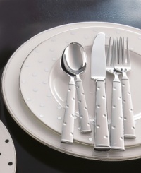 Etched polka-dots on stainless steel lend elegance to your tabletop.