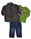 Calvin Klein Infant Boys Brown Jacket 3Pc Denim Pant Set (24M)