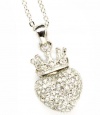 Silver Tone Heart Crown Pendant and Necklace Covered in Austrian Crystals