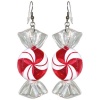 2 1/4 Christmas Xmas Candy Earrings In Red With Silver Finish