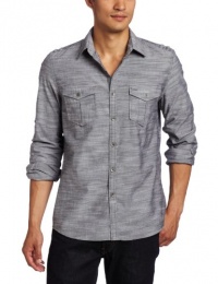 Kenneth Cole Men's Double Pocket Solid Slub Shirt