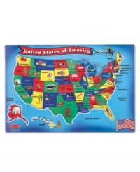 Geography comes to life in this cardboard floor puzzle, featuring 51 pieces cut to the shape of the state or region. 2' x 3' when assembled, the extra-thick pieces are 20% thicker than the competition's. Its easy-clean surface keeps puzzle looking new. Kids will have fun learning the states on this colorful, informative map puzzle.