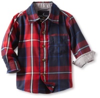 Nautica Sportswear Kids Baby-Boys Infant Long Sleeve Plaid Woven Shirt, Sport Navy, 18 Months