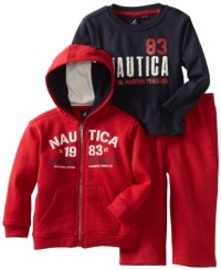 Nautica Sportswear Kids Baby-Boys Infant 3 Piece Full Zip Fleece Bottom And Long Sleeve Knit Sweater Set