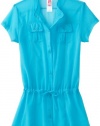 Gossip Girl 7-16 Mesh Solid Shirt Dress Cover Up, Aqua, Large