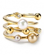 Marjorica's Endless ring blends interwoven bands of polished yellow gold with man-made pearl and crystal accents.