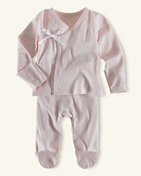 Ralph Lauren Childrenswear printed 2 piece set. An adorable kimono-style top and pant set in soft cotton jersey.