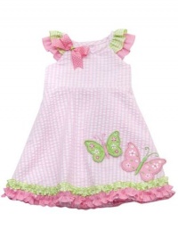 Rare Editions Infant Girls Pink Lime Butterfly Gingham Sundress-18 Months