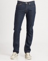 Straight-leg silhouette in an authentic, rich indigo wash, shaped in a relaxed cotton-linen blend for a comfortable fit.Five-pocket styleInseam, about 3160% cotton/40% linenDry cleanMade in USA