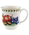 A summer fruit pattern and pretty vine trim make these French Garden mugs at home on casual country tables. From a collection of Villeroy & Boch dinnerware, these dishes are a hearty size to accommodate cocoa, coffee or tea.