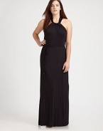 Fit for a goddess, this jersey maxi dress features a feminine, halter neckline. You will find the self-tie belt beyond flattering as it defines your waist.Halter necklinePull-on styleSelf-tie beltCord endsAbout 58 from shoulder to hem95% modal/5% elastaneHand washImported