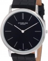 Stuhrling Original Men's 601.33151 Classic Ascot Swiss Quartz Ultra Thin Stainless Steel Black Dial Leather Strap Watch