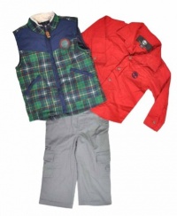 Timberland Pewter Infant Boys 3-piece Pant Set with Quilted Vest (12 Months)