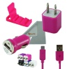 Rasfox Pink Tiny Home Power Adapter, Car Charger and USB Cable For Samsung Galaxy S3 S III, i9300, S2, Note, Ace Q, Rugby, Nexus, Captivate and more