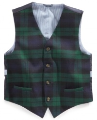 Add a dose of traditional plaid to his everyday attire with Tommy Hilfiger's preppy-inspired vest.