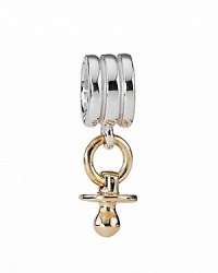 New moms go gaga for PANDORA's pacifier charm in sterling silver and 14K gold.