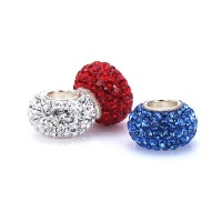 Set of 3 - Bella Fascini RED, WHITE & BLUE Crystal Pave Mixed Set - European Charm Bracelet Beads Made with Authentic Swarovski Crystal Elements - Fits Perfectly on Chamilia Moress Pandora and All Compatible Brands