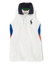 Our official limited edition US Open sleeveless polo shirt is rendered in breathable stretch cotton mesh and accented with an embroidered Big Pony and bold color-blocked panels.