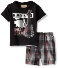 Kids Headquarters Baby-Boys Infant Tee With Plaid Short Set, Black, 18 Months