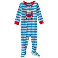 Carter's Baby Boys One Piece Cotton Knit Striped Fire Truck Footed Sleeper Pajamas (12 Months)