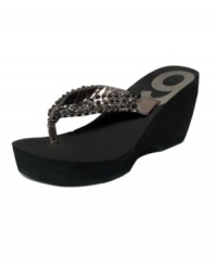 A most exquisite wedge. Nine West's Exceptional thong sandals help you put height and sparkle back into your life.