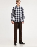 Classic check pattern goes modern, tailored in a smooth cotton silhouette.ButtonfrontCottonMachine washImported