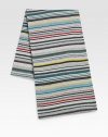 A remarkably soft winter knit scarf is defined by a vivid mix of stripes.7W x 63H35% viscose/29% lambswool/20% nylon/8% angora/8% cashmereDry cleanImported