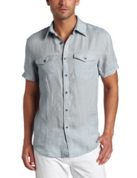 Kenneth Cole Men's Linen Solid Shirt, Gray Smoke, Large