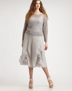 Take a spin in this lightweight linen skirt for a beyond-stylish look. The A-line silhouette is perfectly flattering for the curvy figure.A-line designSide zipperPull cordsAbout 30 longLinenDry cleanImported of Italian fabric