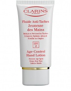 Age-Control Hand Lotion, SPF 15. This hand treatment is essential for soft, youthful-looking hands. Rich emollient lotion moisturizes and softens hands, protecting them against the appearance of sun-induced age spots. SPF 15 formula helps to maintain their youthful beauty by protecting against the drying effects of external aggresions such as cold, harsh water and detergents. Conditions and fortifies nails. Imported from France. 2.7 oz. 