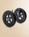 Large rubber wheels are specially designed for rough-terrain, such as steep pathways, and harsh conditions like snow-packed streets. For extra traction and a smooth ride, quickly replace the swivel wheels with the Cameleon3 rough-terrain wheels to ensure a firm grip on rough surfaces like cobblestones or slippery conditions like icy roads. Also ideal for use on the beach or in the park.Non-swiveling wheelsLarge rubber tiresImported