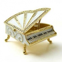 White Grand Piano Box Figurine Swarovski Crystals 24K Gold Miniature Jewelry