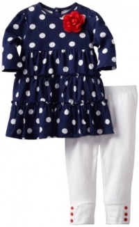 Little Me Baby-girls Infant Navy Dots Dress And Legging Set, White/Navy, 12 Months