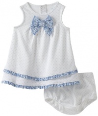 Little Me Baby-girls Newborn Belle Bow Dress and Panty Set, White/Blue, 6 Months