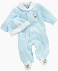 This sweet footed coverall and beanie set from Little Me is definitely one of his bare necessities for comfort and cuteness.