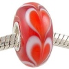 Murano Style Glass Fiery Hearts Solid Sterling Core Bead fits European Charm Bracelet