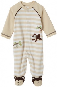 Little Me Layette Footie, Monkey Stripe, Ivory, 3 Months